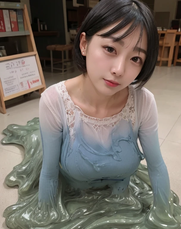high quality,40 year old woman,Delicate face,HD, Wearing underwear,Perfect body,Black Slime Shapeshifter,(Chest:2.0)