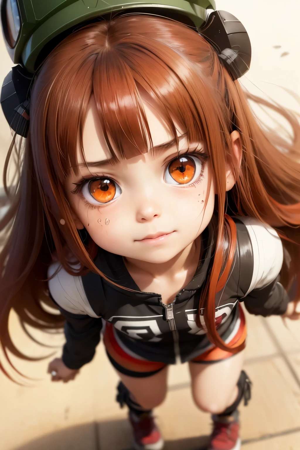 chibi, 1 girl, smiling, full body, bottomless, crafty, very long hair, ((cinematic angle, blunt bangs, focused face, looking at viewer)), Black and white manga art, cute, black eyes, heavy eyeshadow, eye shading, cross hatching on eyes, (complicated facial expression), ((bright red hair)), very long hair, ((twins)), kawaii, simple chibi art, ((sketch)), (pencil_sketch), extreme angle, scarred face, scarred body, (((dark circles under the eyes))), (wavy lines), (Motion blur)1 girl, Manga art, dynamic angle, highest quality, very young girl, girl (Chibi) , (convenient censoring), anime style, flat chest, green military helmet, green military jacket, ((bright red eyes)), ( heavy shading), black and white, spot color, manga style, simple pattern background, masterpiece, close-up, (focus on the face), extreme angle, sketch