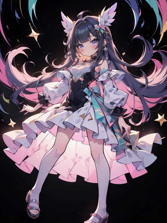 melhor qualidade,obra-prima,Final Resolution,O macio,Extremamente colorido,Colorida,high school student,Vestido longo lolita, Sapatos de meia branca