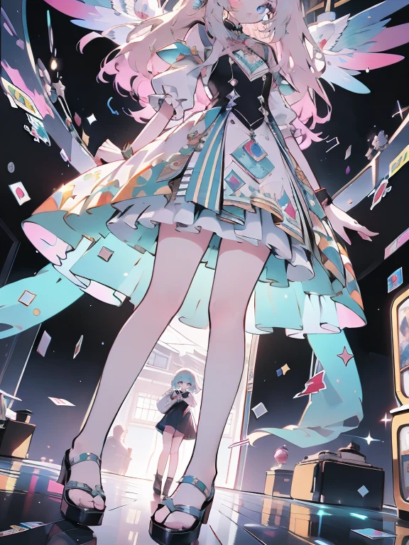 melhor qualidade,obra-prima,Final Resolution,O macio,Extremamente colorido,Colorida,high school student,Vestido longo lolita, Sapatos de meia branca