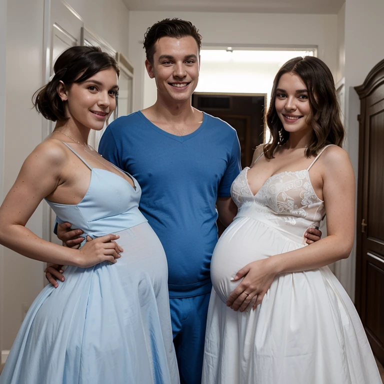 Millie Bobby Brown wearing sexy blue wedding dress and pregnant smiling