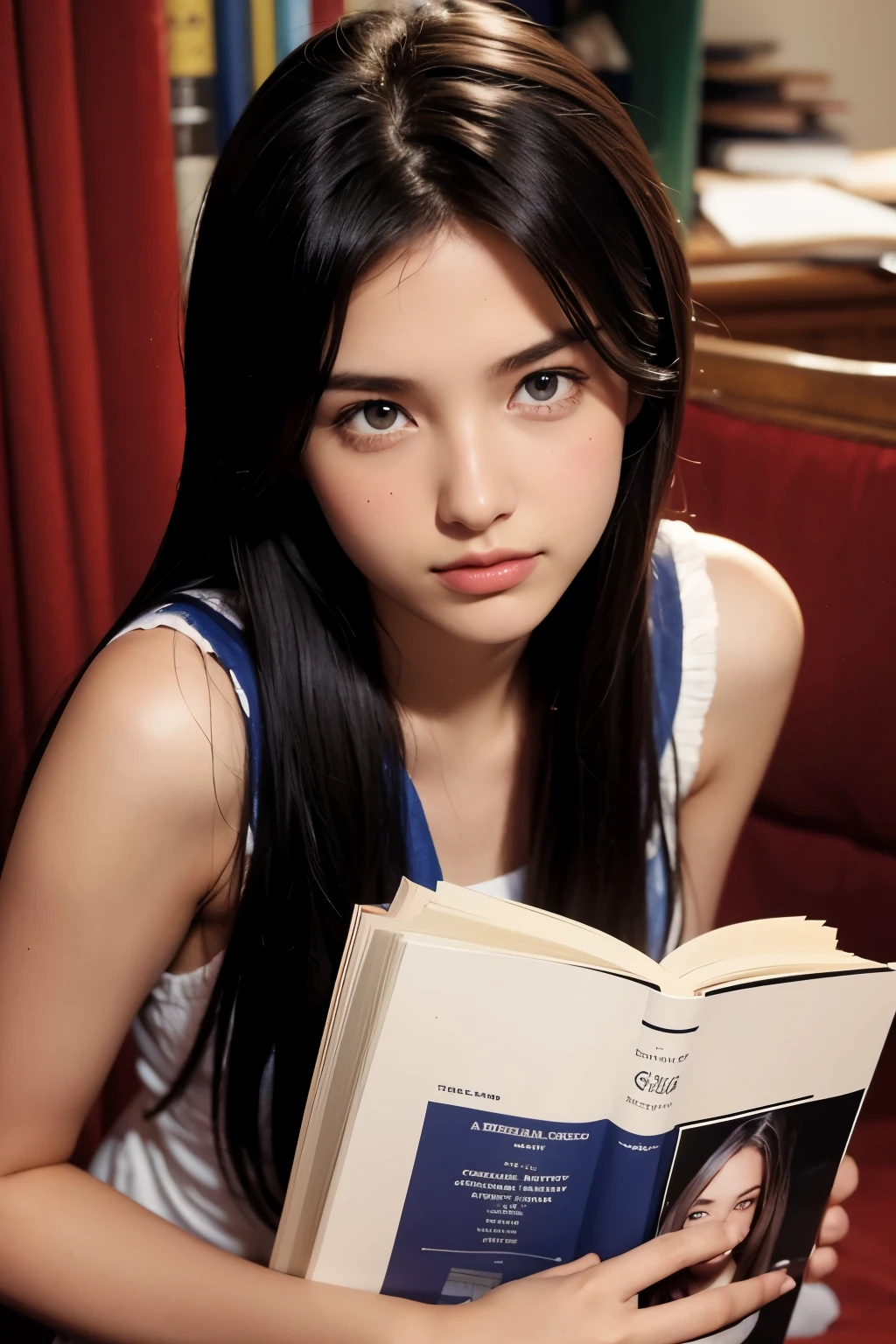 Model and background intact, American high school yearbook, beautiful woman,