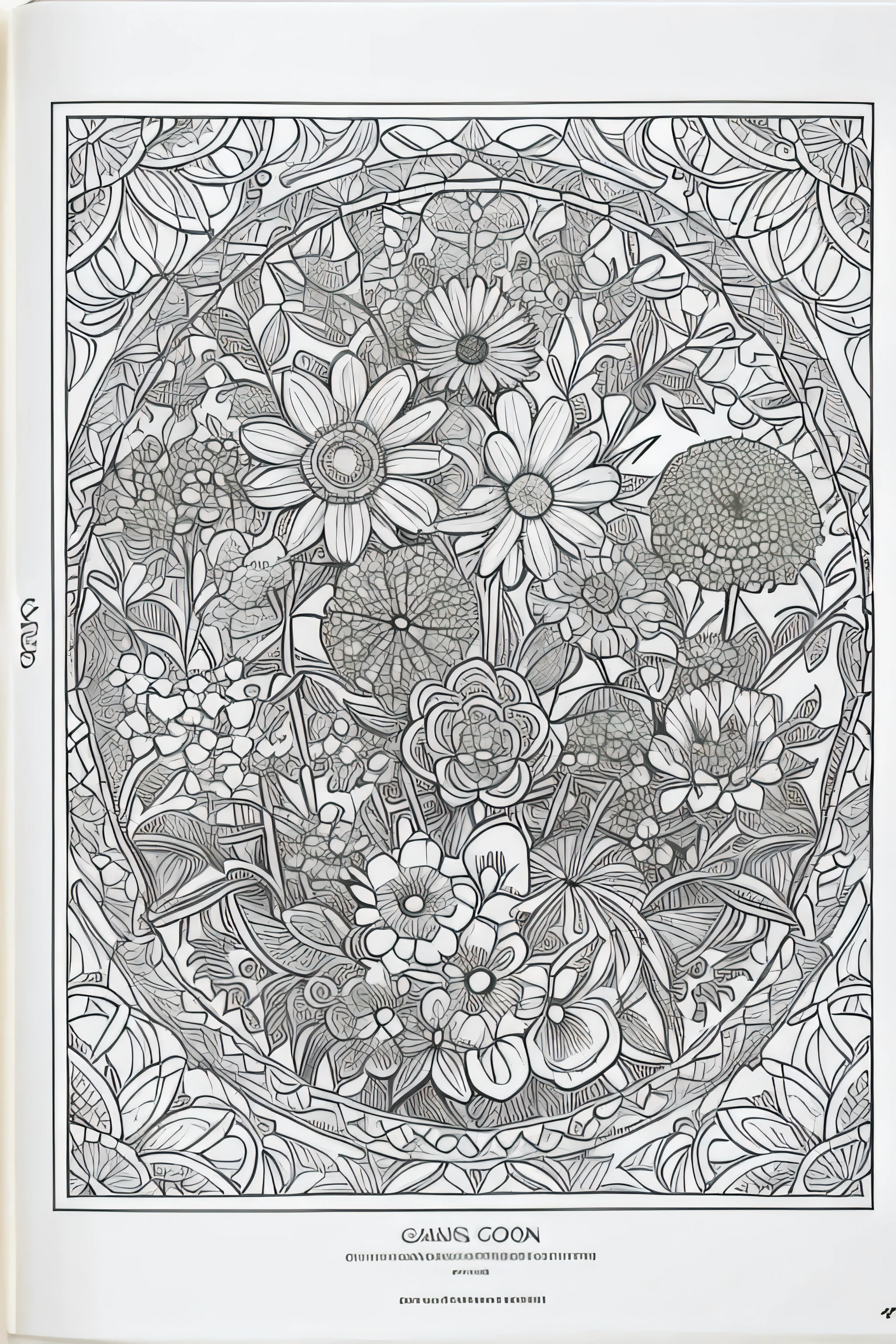 super detailed coloring book with colorful gardens, white background, intricate detail, 8k