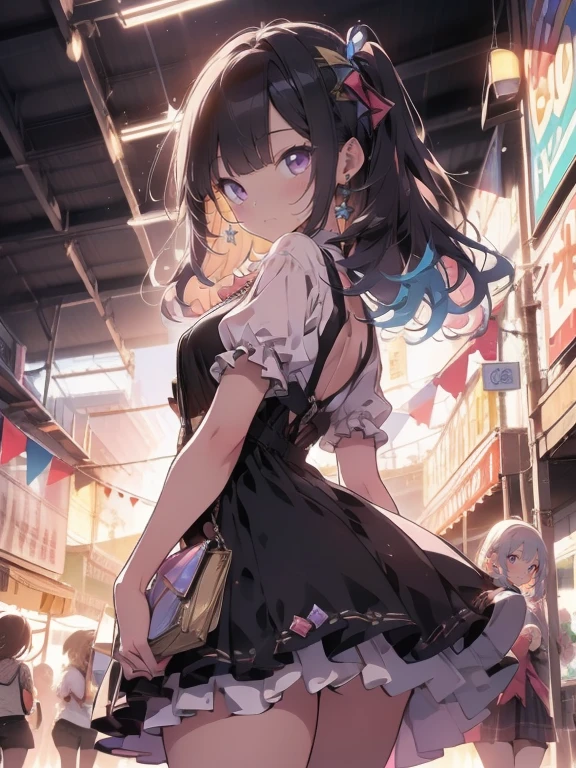 melhor qualidade,obra-prima,Final Resolution,O macio,Extremamente colorido,Colorida,high school student,Vestido longo lolita, Sapatos de meia branca