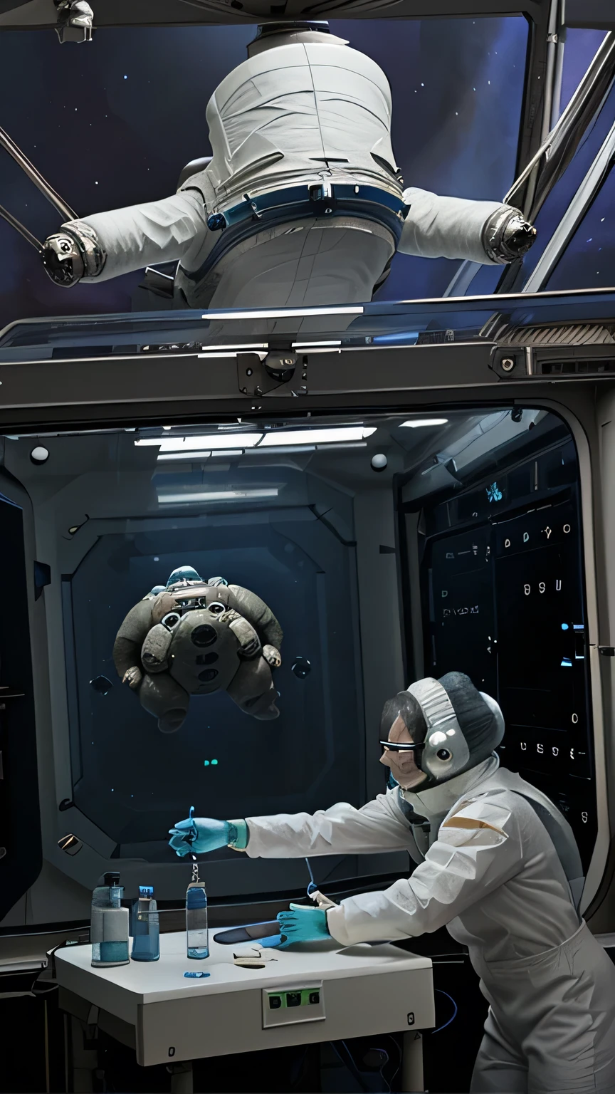 Image of scientists carrying out tardigrade experiments on the space station.