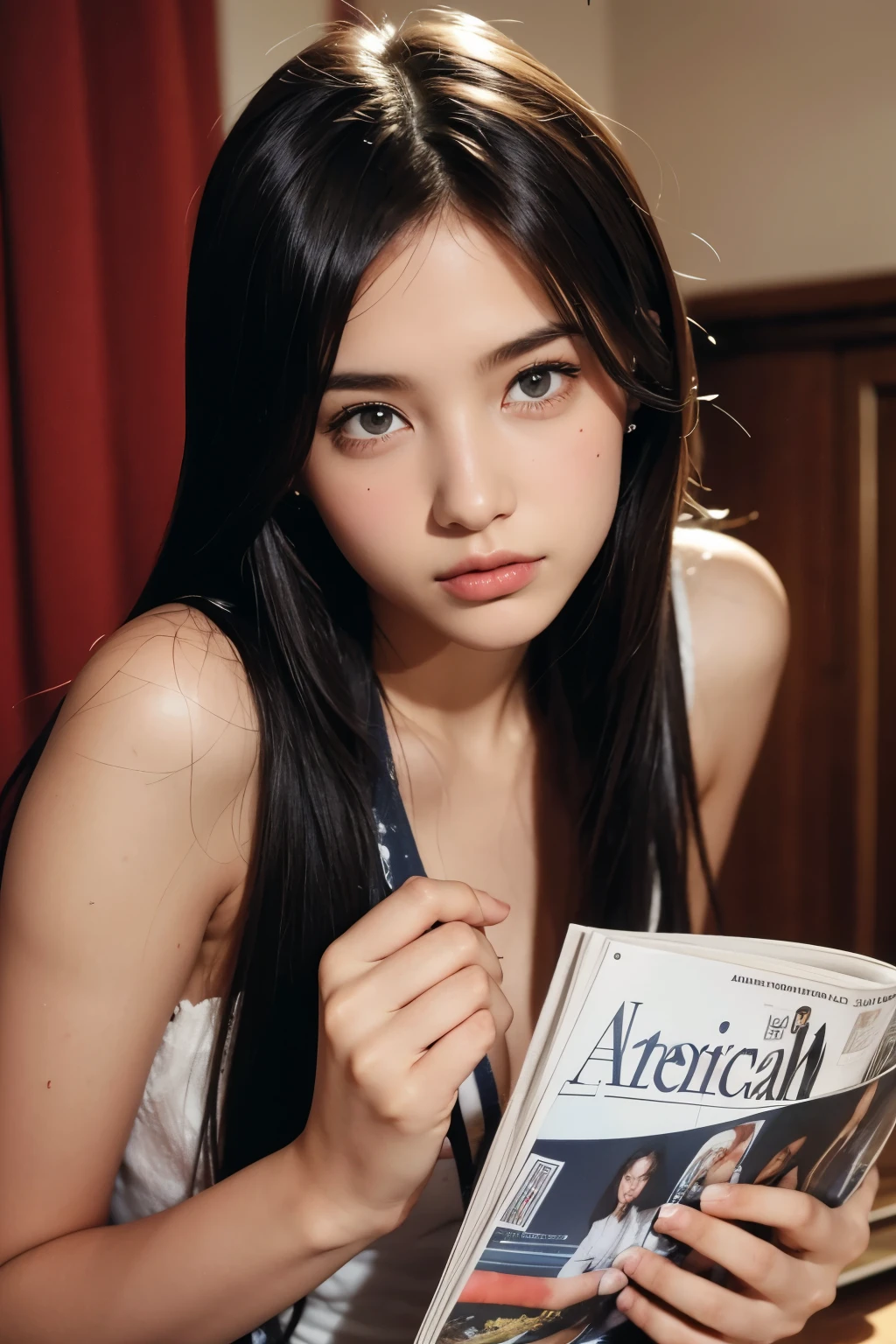 Model and background intact, American high school yearbook, beautiful woman, magazine pose,