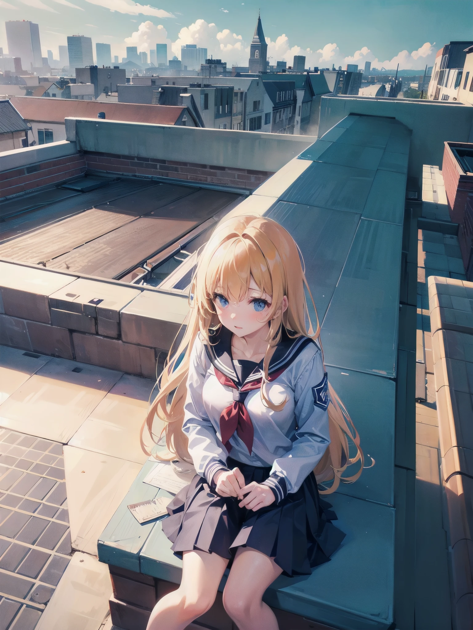 A high school girl masturbates on the roof of the school building