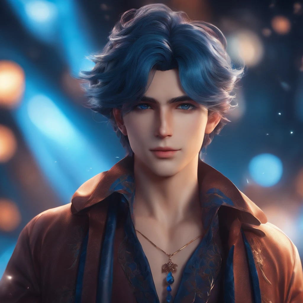 Chico de anime mago 4k de pelo azul