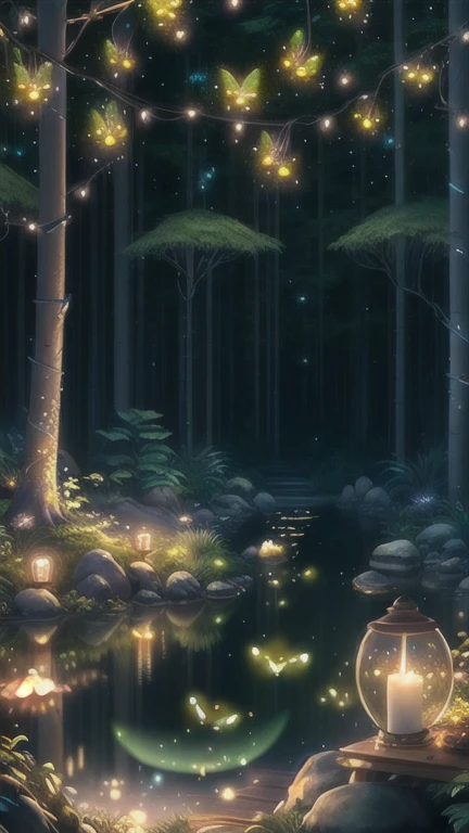 Masterpiece,There are lots of fireflies flying, best quality, (very detailed CG unity 8k wallpaper), (best quality), (best illustration), (best shadows), glow sprite, with a glowing deer, in the swimming pool Drinking water, natural elements in the forest theme. Mysterious forest, beautiful forest, nature, surrounded by flowers, delicate leaves and branches surrounded by fireflies (natural elements), (jungle theme), (leaves), (twigs), (fireflies), (particle effects) etc. 3D , Octane rendering, ray tracing, super detailed