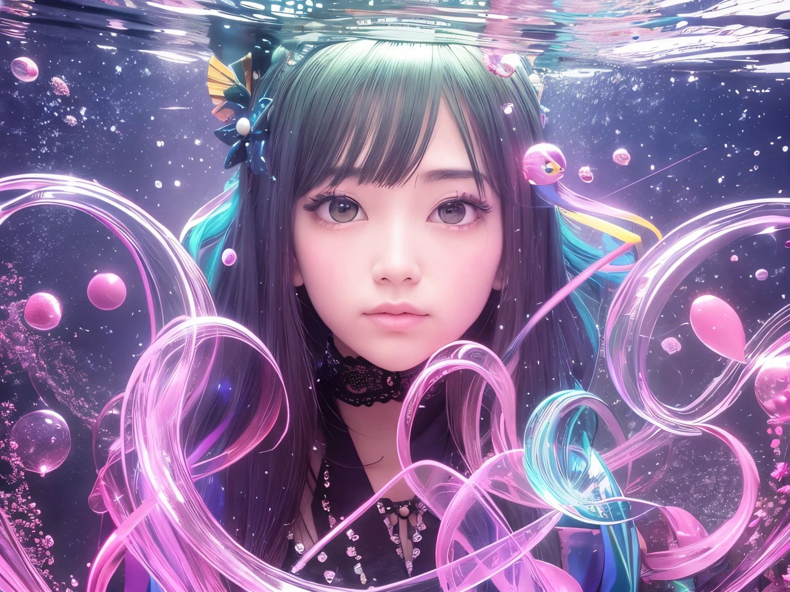 (masterpiece、最high quality:1.3)、(8K resolution)、(超detailedな:1.1)、Delicious food、stop-motion、1 girl、、bikini、Cleavage。Flat Chest、Beautiful Face、Beautiful Psychedelic Entropy PsyAI、Shine、monster、Underwater、jellyfish、Shine:0.3、(detailed:1.2)、Volumetric lighting、(非常にdetailedな)、Bubbling、Realistic、photograph。High resolution、masterpiece、high quality。