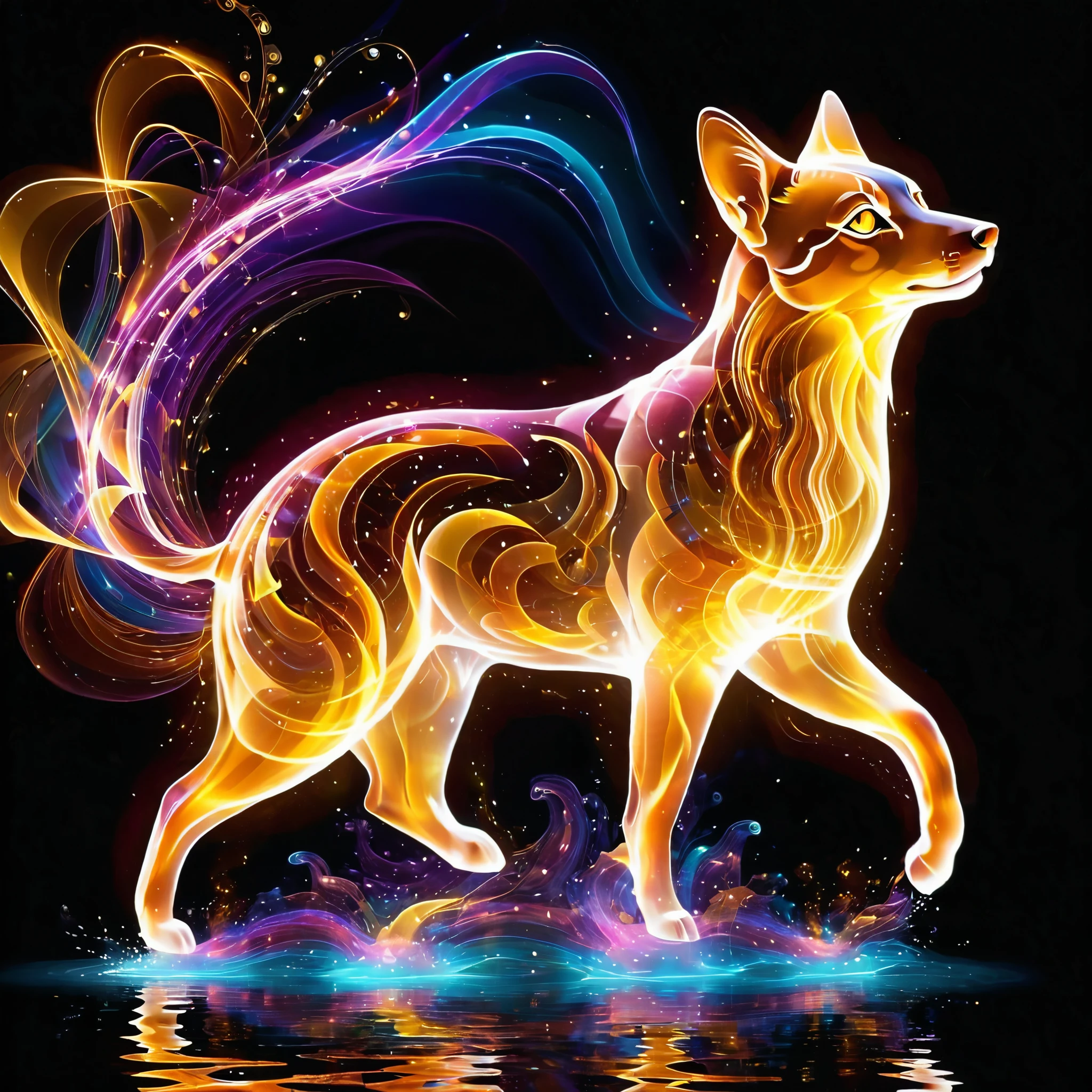 Glowing energy forms the shapes of random animals, forming intricate patterns that seem to ripple and shift with the passage of time.