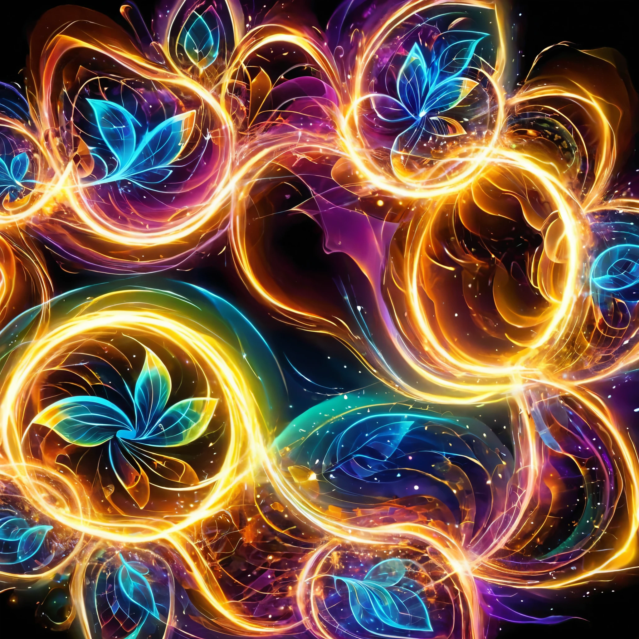 Glowing energy forms the shapes of random animals, forming intricate patterns that seem to ripple and shift with the passage of time.