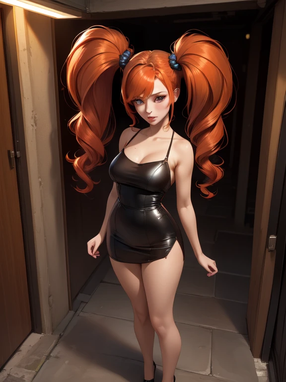 beautiful woman with orange hair (mega twintails) 8k, masterpiece, highly detailed, solo,
Underground city,
tilt shot,
staggering,
ecstatic,
tube top