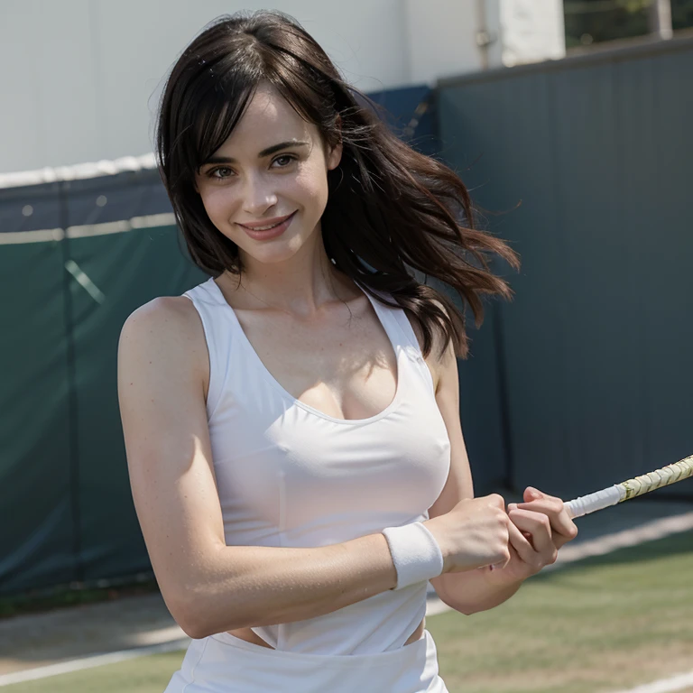Krysten Ritter dressed as a sexy tennis player smiling