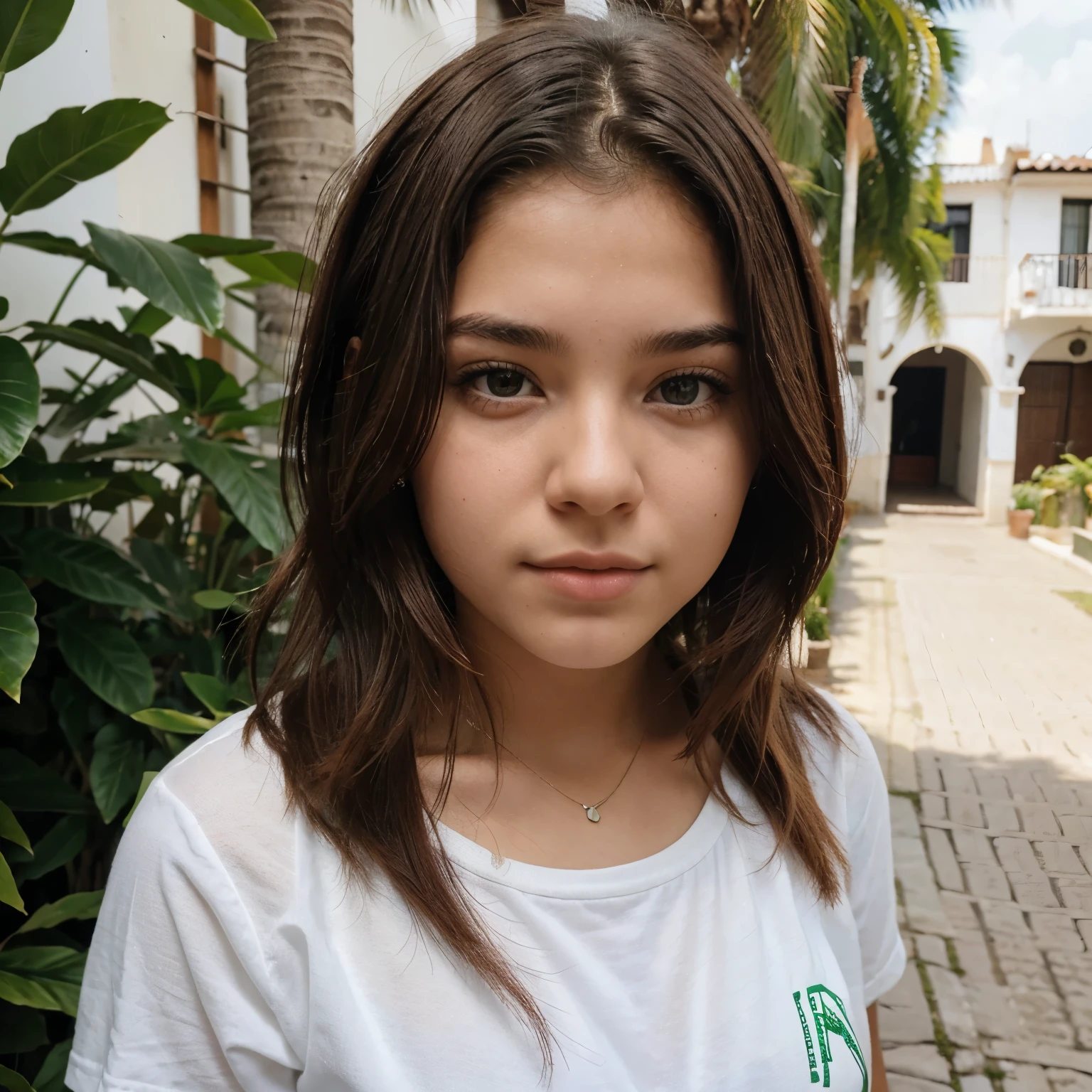 um adolescente moreno, cabelo vermelho,  olhos verdes e cabelo branco