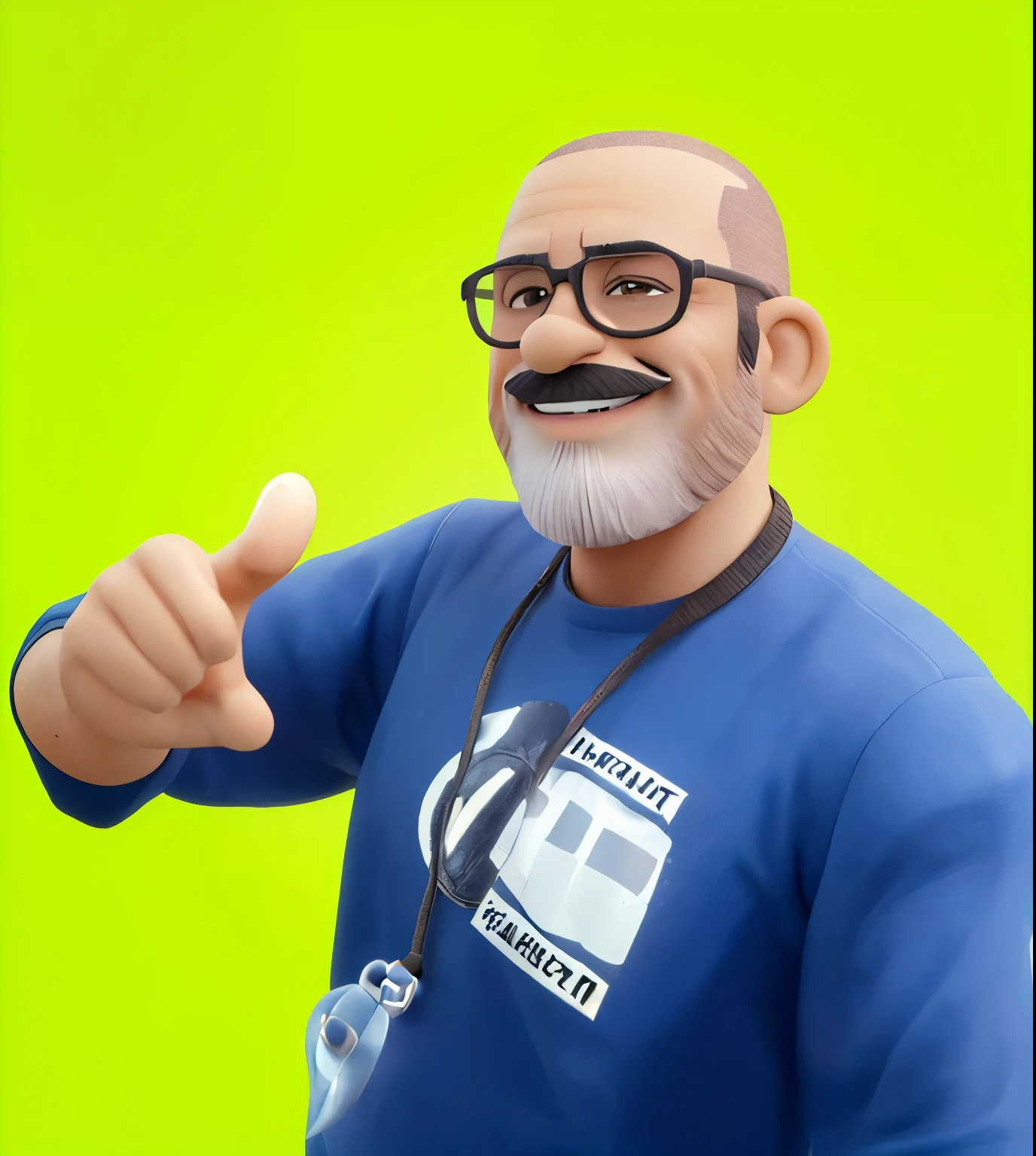 Make an image that looks exactly like this example. cabelo curto, quase careca, cabelo castanhos, barba semi grisalha, pele negra, render in typical Disney Pixar style, smiling at the camera. Sharp and detailed, 8K, hiper-realista, Kodak 200T, dramatic lighting, fundo minimalista