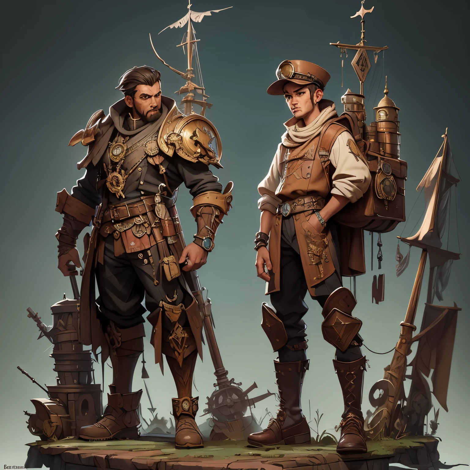 Hay Man darkened face cap and Long long shorts with sachets on the sides and converse sneakers Heroic Presence Serious and strong pose Regular orange T-shirt Stand up frente a un gran barco., ancient ciudad steampunk, a ciudad steampunk, ciudad steampunk, In a dystopian steampunk city, lan mcque, in ciudad steampunkscape, arte conceptual steampunk, silvain sarriel, inspirado en Carl Spitzweg, castillos de pueblos steampunk, Numenera, arte conceptual publicado, Dirigible en Steampunk
