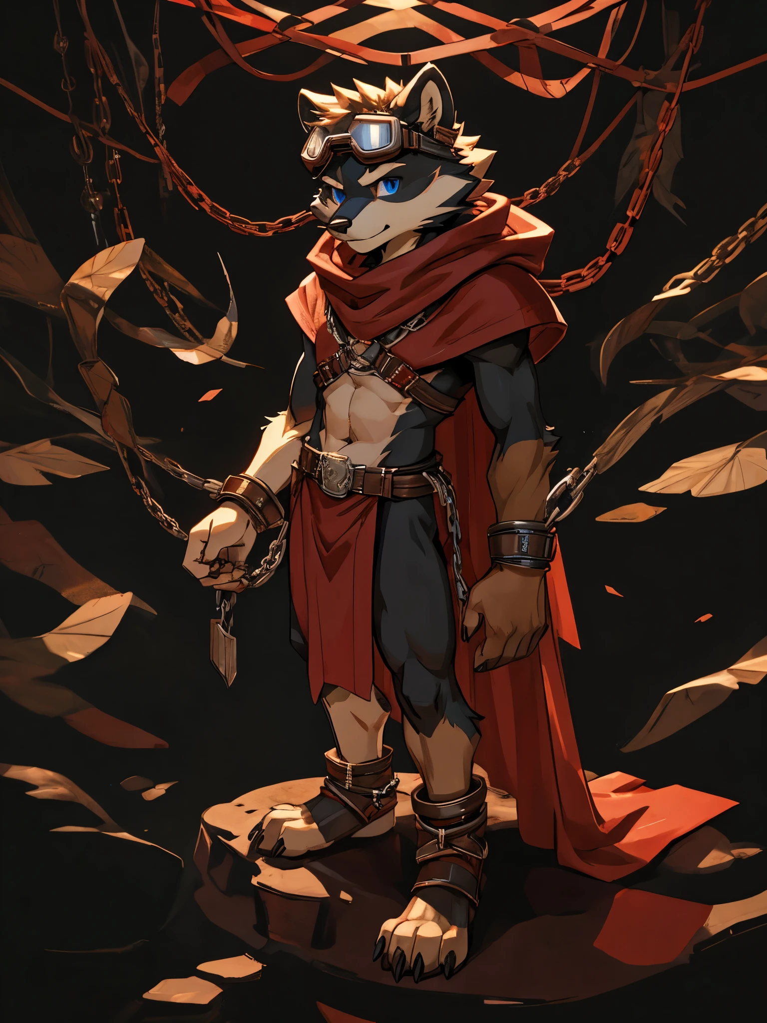 (((by fluff-kevlar, by Zackary911, by Kenket, by Kilinah))), a running ((Kobold)), (detailed Kobold)) wearing a long cloak, muscular abs, Kobold black horns, Kobold tail, messy white hair, (white thigh highs), ((black micro-thong:fire pattern design on thong)), shirtless, front view, looking at the observer with an embarrassed smile, blush, perspective, finely detailed paws, punk style, adventure backpack,