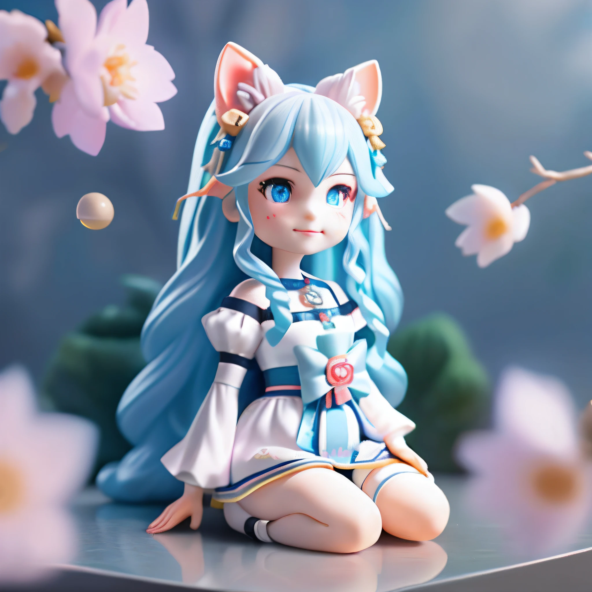 1 chica, lazo negro, guantes negros, black sock, Blue eyes, pelo azul, clarkbone,Trenzas en espiral, vestido, perforar el cabello, frill vestido, volante, guantes, gwen\(Liga de la leyenda), adornos para el cabello,A high resolution,Liga legendaria,pelo largo y blanco,labios partidoangas abullonadas,pupilas rosadas,smiled,solo,White vestido,X,10º Hair accessories,sentarseting down,sentarse,inside the room,semidesnudo,cabello delicado,Tallado de brazos,pelo azul,flores,Zapatos delicados,facial features depiction.,rasgos faciales delicados,eye depiction,cabello delicado,Caja ciega Popmart,Textura de arcilla,the golden ratio,fondo blanco y negro,natural lighting,La mejor calidad en el mejor de los casos.,Hiperdetalle,arte 3d,C4D, renderizador oc, a 3D representation, 8K,Acciones varias,rubor,Q version,(big head doll:2),gnomo,Toque redondo