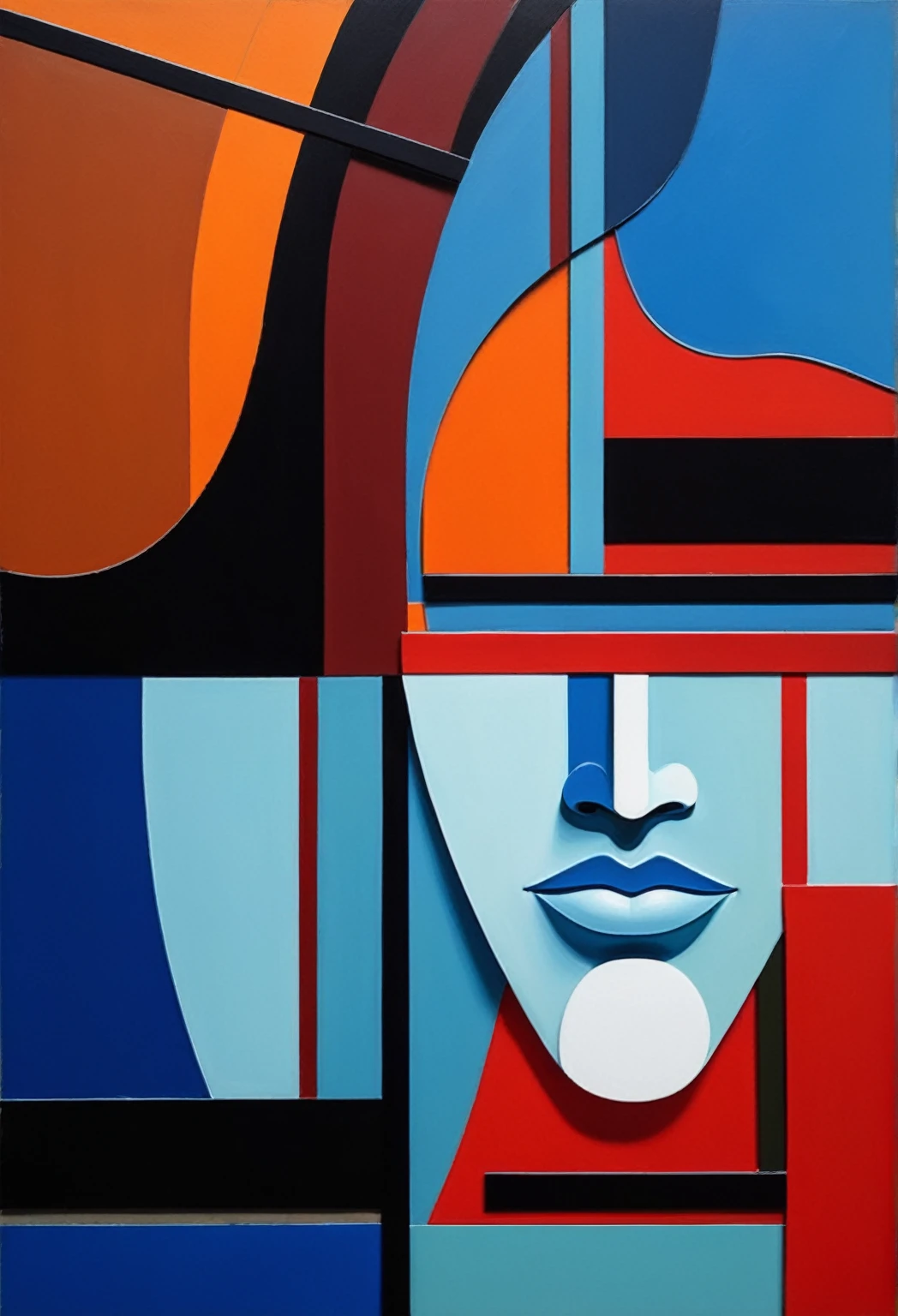 best quality,ultra-detailed,realistic,(cubism:1.2),portrait,colorful,abstract,geometric shapes,cubist style,sharp edges,vibrant colors,playful composition,bold brushstrokes,perspective distortion,intricate patterns,facial features,facial structure,expressive eyes,angular nose,elongated lips,distorted proportions,unique representation,striking abstraction,cubist interpretation,modern art,contrast of shapes and colors,intersecting planes,fragmented forms,collage elements,captivating composition,creative interpretation,dynamic composition,provocative style,fragmented reality,artistic exploration,depth and dimension,abstracted background,mosaic-like effect,expressive brushwork,unified color palette,exploration of multiple viewpoints,innovative artistic style,complexity and simplicity,interplay of shapes and angles,experimental rendering