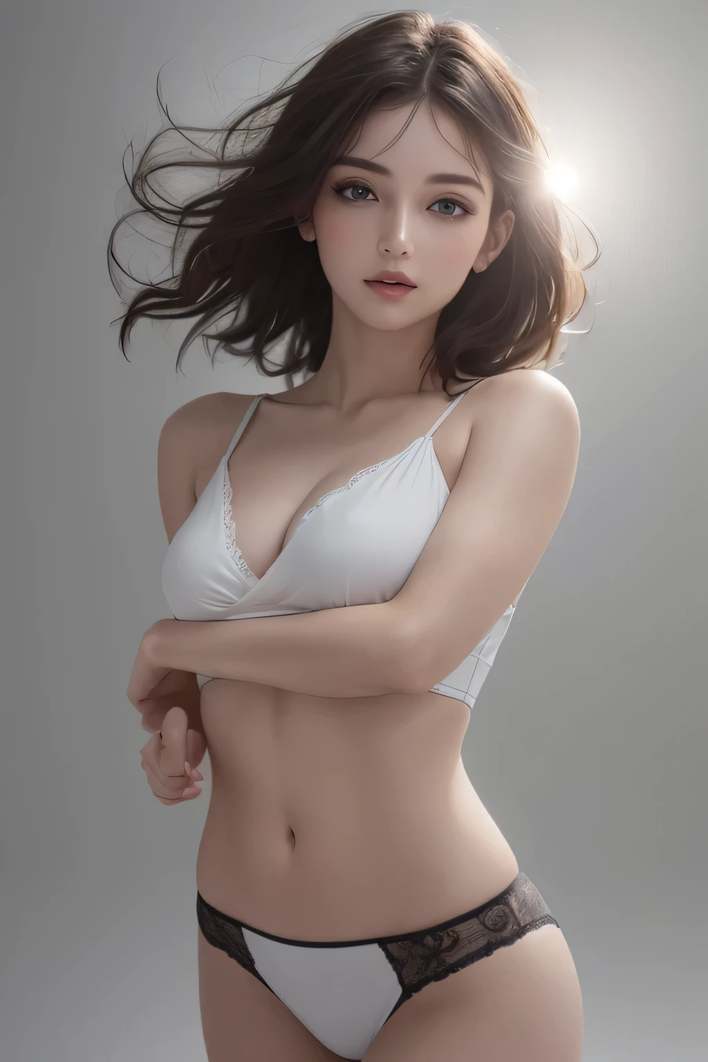 8K Ultra HD、RAWphotograph、Model photo shoot、Russian Race, European laces, (masterpiece, highest quality, photoGenuineistic, High resolution, photograph: 1.3), close, focus on, Hot Model、slim、 30 year old mature woman、Small face、Shortcuts、Dark brown hair、Beautiful eyes in every detail、Genuine skin, (Perfect body), Sexy hot face, erotic,sexual sight、Beautiful eyes in every detail、Glossy lips、Large Breasts、((Bright light、Dynamic Lighting、Genuine、Super Genuine、 Genuineism、Genuineistic details⦆、Cool Beauty、Cool pose、Background gray、Plain gray background