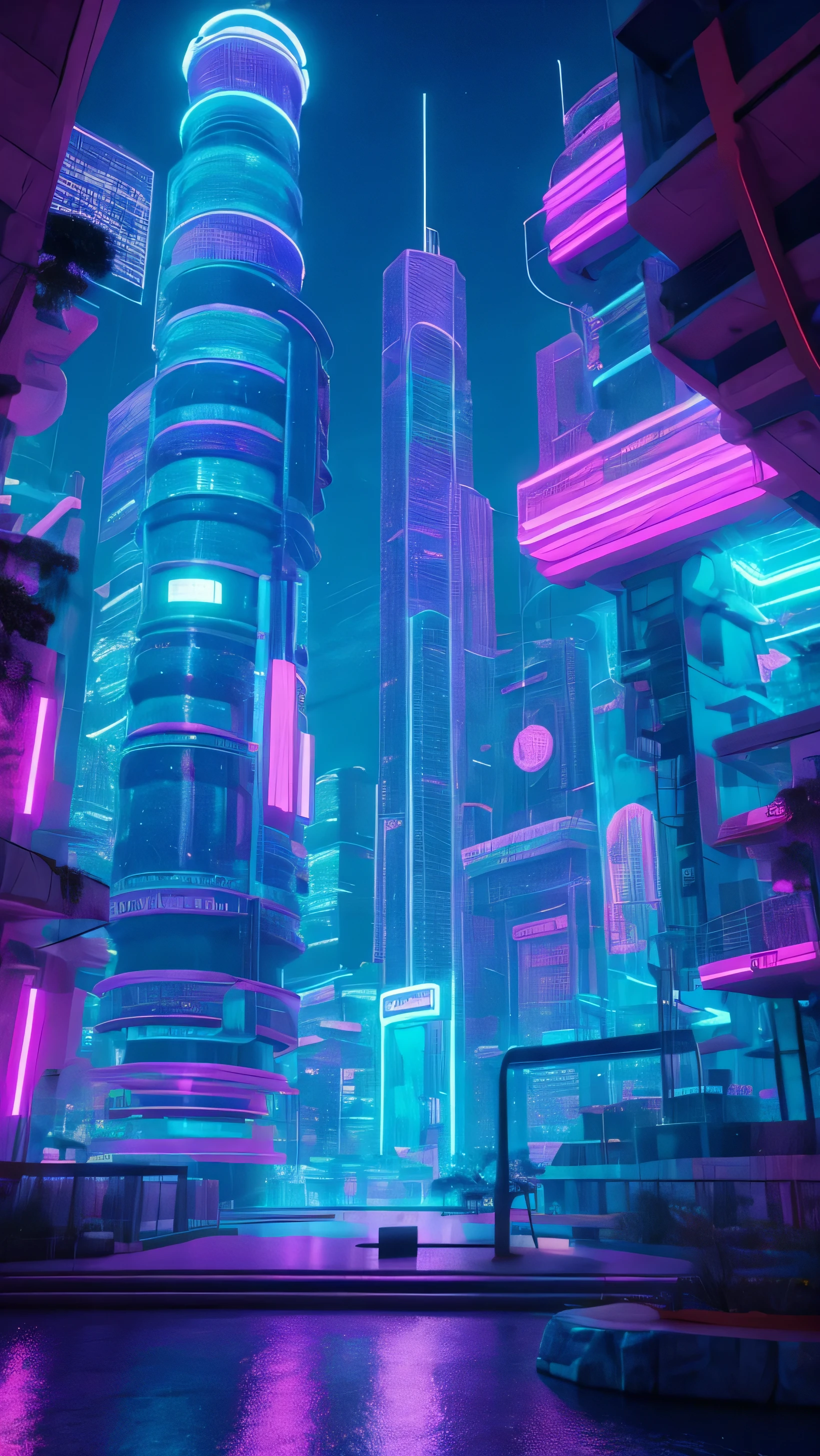 ((Obra de arte)), (ultra-detalhado), (detalhes intrincados), (8k high resolution CGI art), Create an image of a small retro-futuristic and realistic vaporwave ciberpunk bedroom at night time. One of the walls should have a large window with a busy area, Colorida, e detalhado (ciberpunk), synthetic wave, neon cityscape. The city should have a futuristic style with lots of colors, luzes de neon, Sinais, and buildings of different sizes. A paisagem urbana deve ser extremamente detalhada com profundidade de campo. A cidade deve ter muito interesse visual com muitos pequenos detalhes. Use atmospheric and ambient lighting to create depth and evoke the feeling of a bustling futuristic city outside the window. Pay close attention to details like intricate, contrata olhos e detalhes de quarto dos anos 90. Camera: plano amplo mostrando parte da sala e a janela. A janela deve ser o ponto focal da imagem. A paisagem urbana deve preencher a janela. lighting: use atmospheric and volumetric lighting to highlight the details of the urban landscape. The room should be illuminated by the luzes de neon from the cityscape.