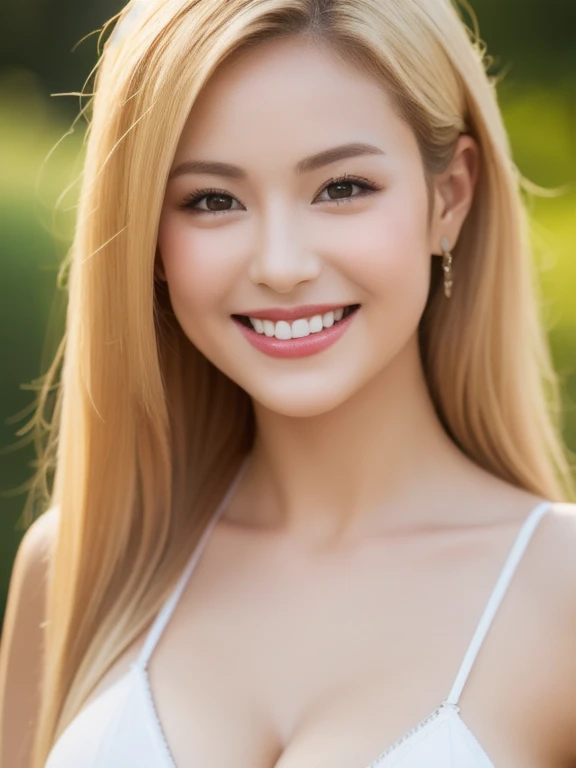 (realistic、masterpiece、Best Quality、8K、highres、high resolution:1.3)、1 glasses girl、smile, Huge breasts、white bikini、smile, pale white skin、looking at viewers、super fine face and eyes、long blonde hair、indoor、 upper body、