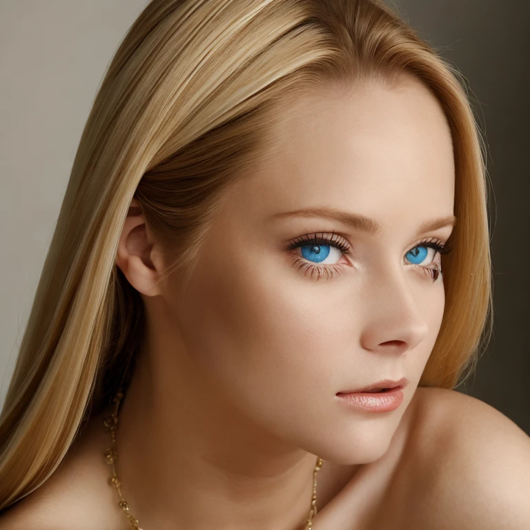 (masterpiece, best quality:1.2), 1girl, solo, portrait, 1girl, beautiful face, proportion, perfect skin, blemish-free skin, wrinkle-free skin, baby skin, big eyes, blue eyes, intensity, proportionate nose, parted lips, mouth, , lips, long hair, blond hair, looking at viewer, realistic, solo, viewfinder down, ceramic skin, apricot skin, forehead , divine, photorealistic, realistic, solo