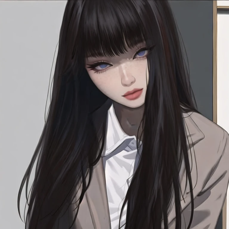 (masterpiece, best quality:1.2), 1girl, solo, a long black hair girl, cool, exquisite, splendid, beautiful, sharp eyes, long eyelashes, thick lips, provocative smile, provocative look, beautiful eyes, detailed background, soft lighting, detailed scenery