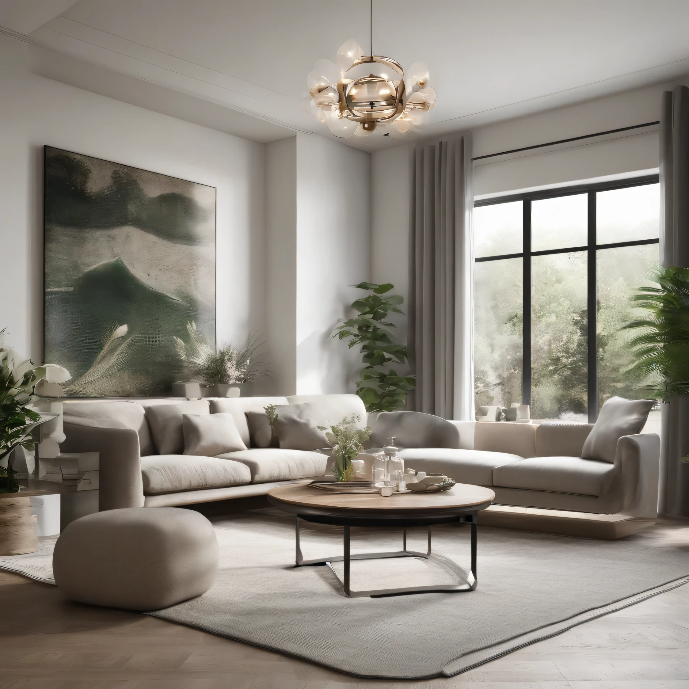 Design a modern interior living room with a simple yet elegant aesthetic. The room features a white wall paper, a sea-themed poster, a few decorative plants, white curtains, and natural morning sunlight pouring in through the window. The room also includes a stand lamp and is equipped with an 8K screen with a wide-angle view. Provide a detailed description of the space and suggest any additional design elements that would enhance the overall look and feel of the room." By modifying the original prompt, I've broken it down into a clear and specific request that the ChatGPT model can easily understand. The modified prompt provides context, specific details, and a clear goal, which should help the model generate a more accurate and detailed response.