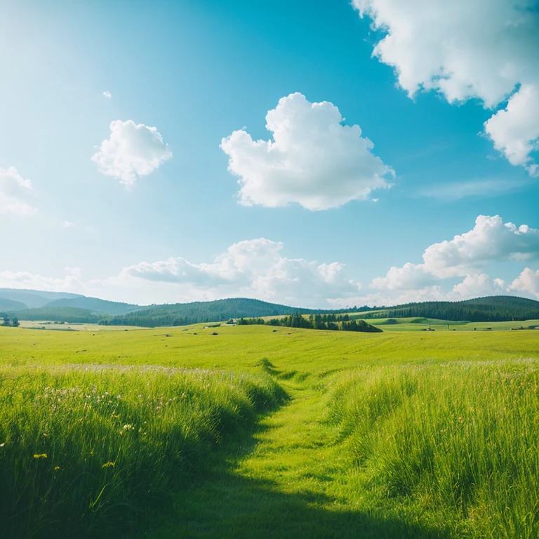 Realistic natural scenery grassland blue sky