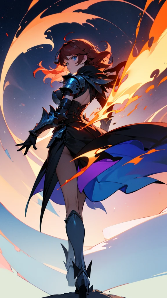 (masterpiece), (best quality), (high uqality), (8k), girl, (full-body), dragon armor, intricate details, red glow, short shilver hair, back messy hair, detailed hair strands, light blue eyes, dominance expression, walking in lesser caotic place as she rule the world, fire background, and dragons in the night sky, fierce aura, (high quality ilumination)