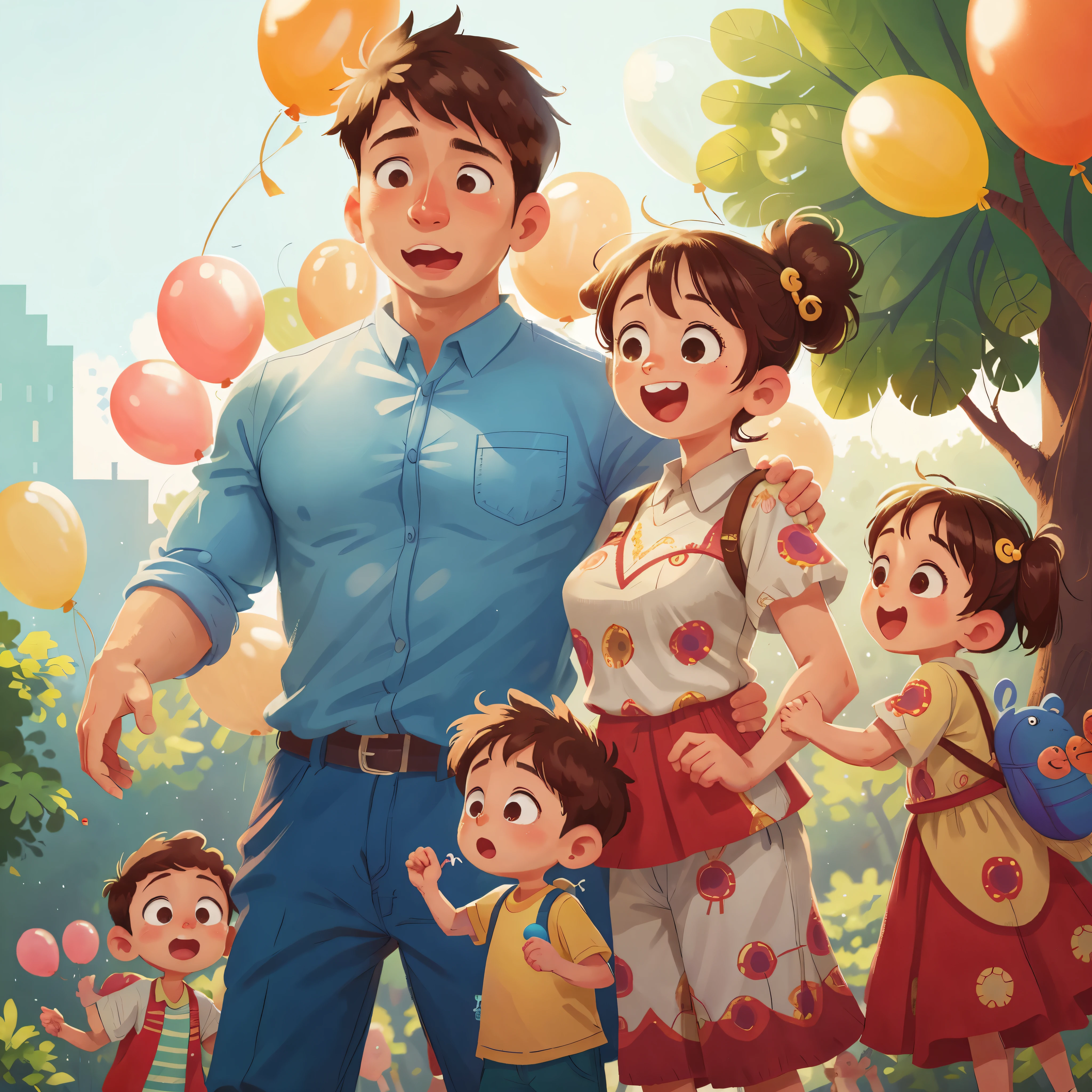 Father, mother, boy brothers, zoo, many balloons, happy, happy, perfect quality, clear focus (clutter - home: 0.8), (masterpiece: 1.2) (realistic: 1.2) (bokeh) (best quality) (detailed skin: 1.3) (intricate details) (8K) (detail eyes) (sharp focus), (happy)