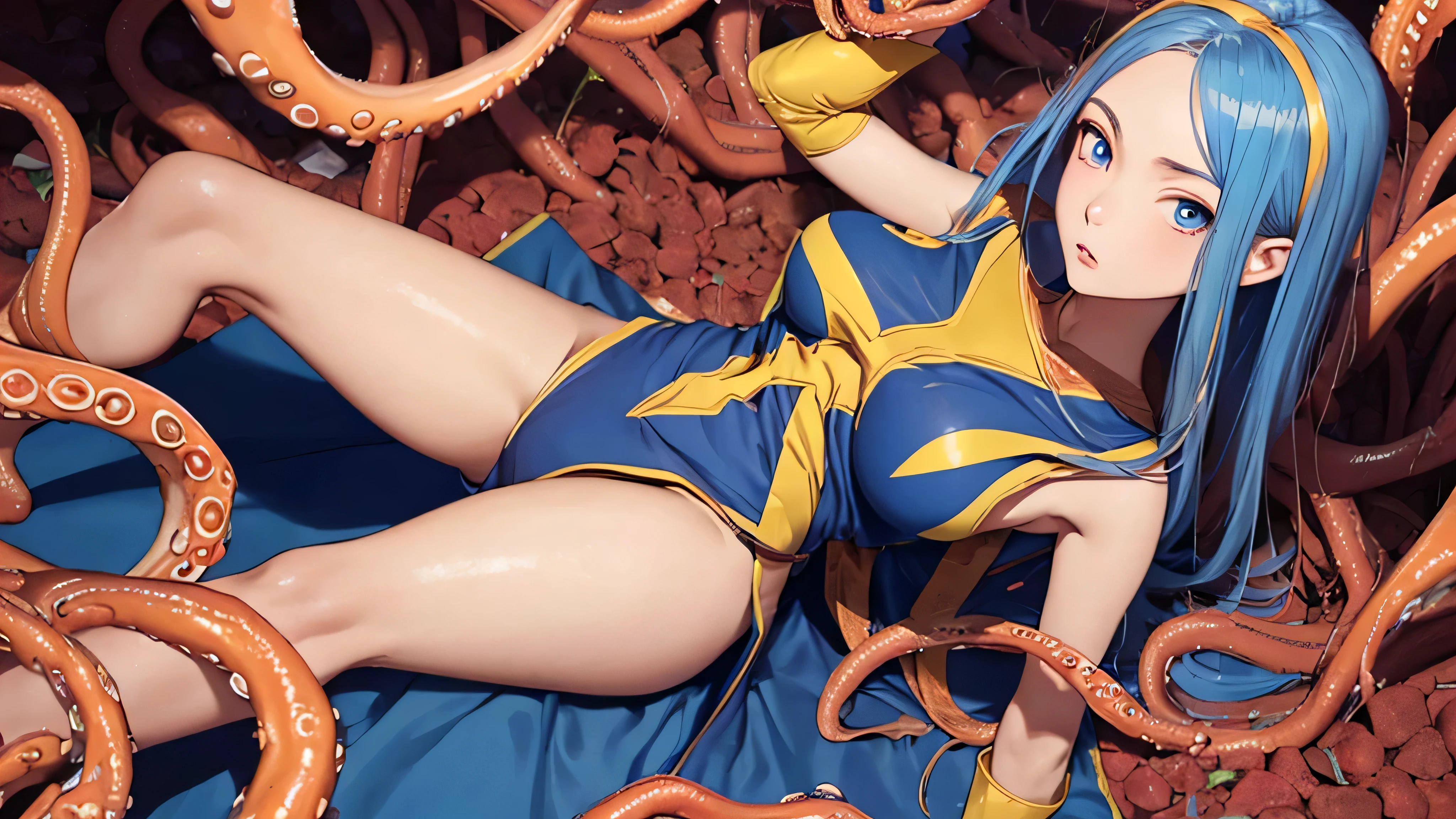 masterpiece,highest quality, Unreal Engine, Super Resolution, Very detailed,
1 girl, Waist, thin, (Muscular:0.8)
, Big Breasts,sexy pose
(Detailed and beautiful eyes:1.6), (Very detailedな顔:1.6),(Many tentacles wrap around her chest:1.6),((Spread your legs:1.3))
Simple background anime style, Key Visual,
Light blue hair, Red eyes, Long-haired monk \(dq3\)
Orange bodysuit,Miter saw,Tabard Elbow Gloves