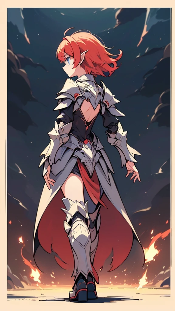 (masterpiece), (best quality), (high uqality), (8k), girl, (full-body), dragon armor, intricate details, red glow, short shilver hair, back messy hair, detailed hair strands, light blue eyes, dominance expression, walking in lesser caotic place as she rule the world, fire background, and dragons in the night sky, fierce aura, (high quality ilumination)