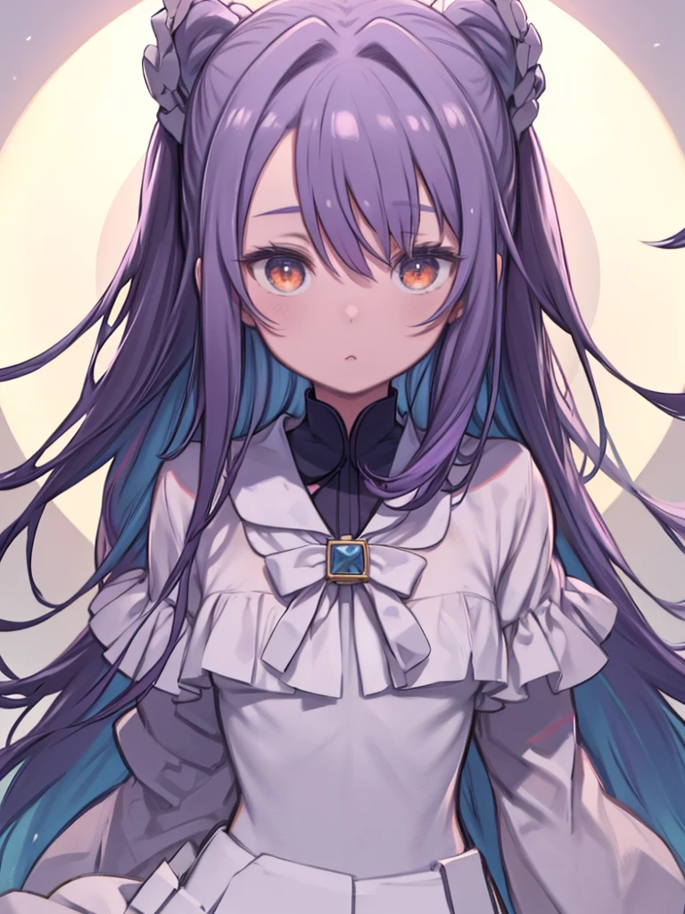 masterpiece、highest quality、High resolution、Very detailed、Very 、Lolita、cute、Hair between the eyes、、Sailor suit、White Skirt、Black jacket、White collar、Purple Hair、Blue bristles、Gradient hair、Long Hair、Hair that bounces out、Orange Eyes、