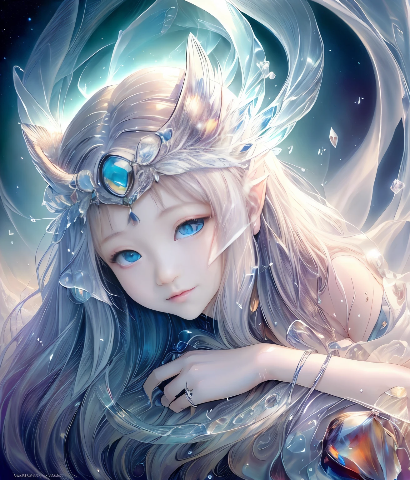 Owl appearance, Realistic, vector, Full body mosaic metal crystal decoration, glowing neon eyes, White eye hair covered with crystal charm, Fantasy, sunlight, sunlight, Intricate details. 8k, dream-like, Surreal, Symmetric, Soft lighting, Popular at art tables, Intricate details, Very detailed, Unreal Engine, Ross Tran, Wow, Artgerm and James Jean, Brian Froud , Art illustration:Miho Hirano, Kannaninamemi, Oil on canvas by Ict Eyde, Thick brushwork, Paint drips