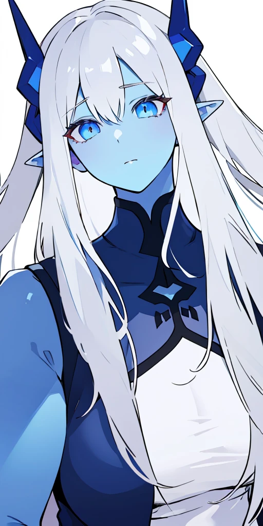Big, blue skin color, white hair, blue ayes, pointy ears, hyper realistic, ultra detail, high res