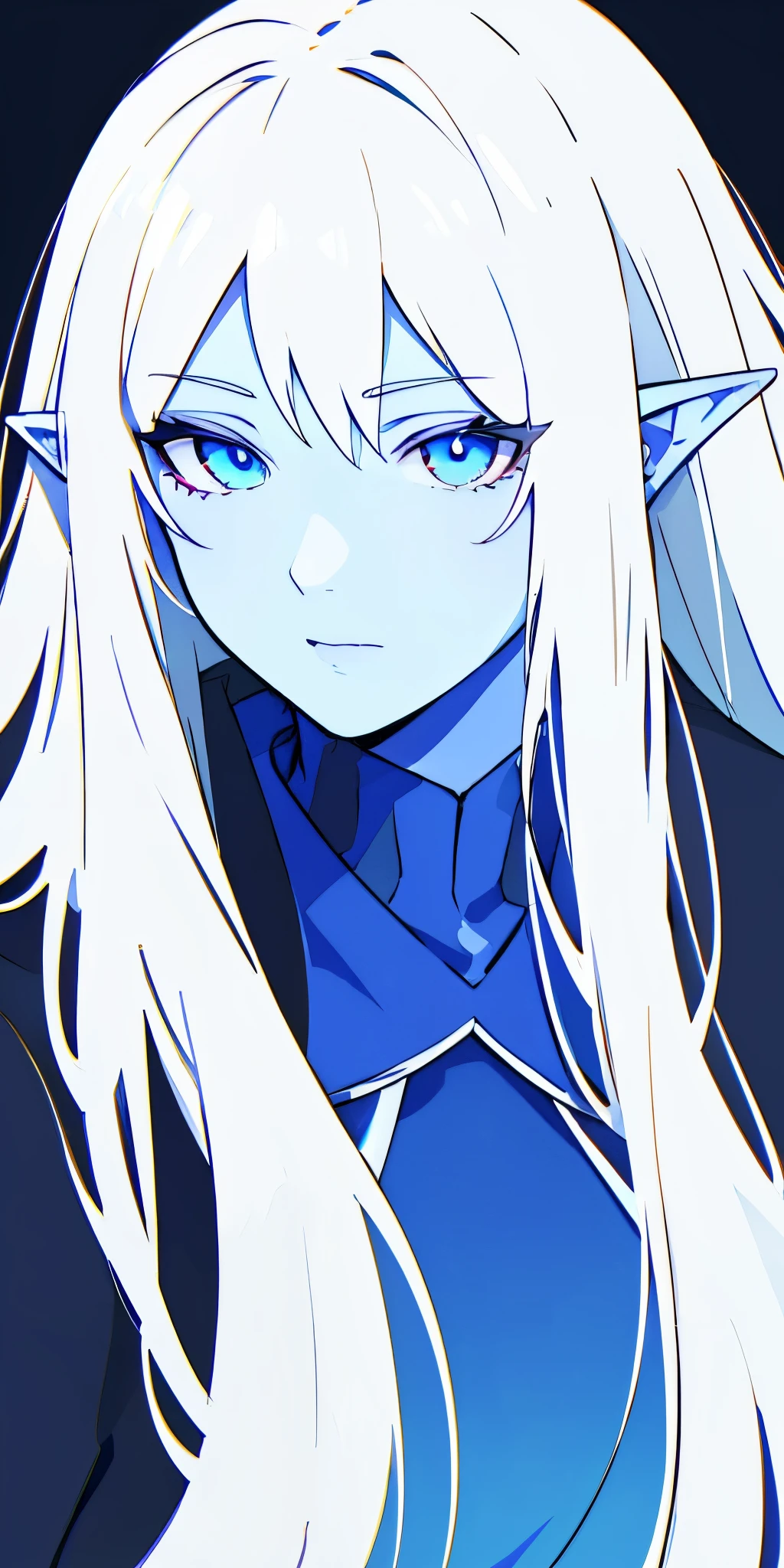 Big, blue skin color, white hair, blue ayes, pointy ears, hyper realistic, ultra detail, high res