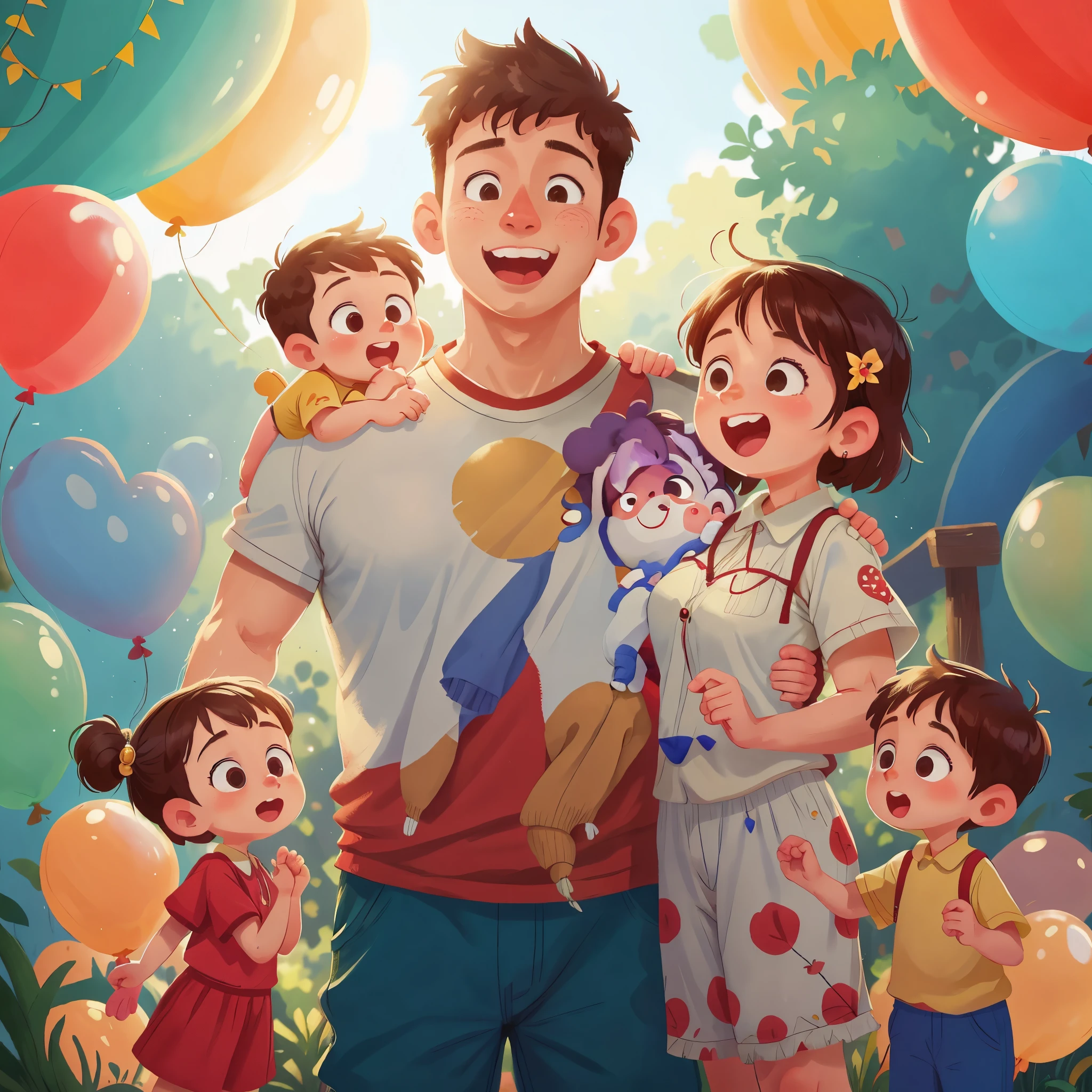 Father, mother, boy brothers, zoo, many balloons, happy, happy, perfect quality, clear focus (clutter - home: 0.8), (masterpiece: 1.2) (realistic: 1.2) (bokeh) (best quality) (detailed skin: 1.3) (intricate details) (8K) (detail eyes) (sharp focus), (happy)