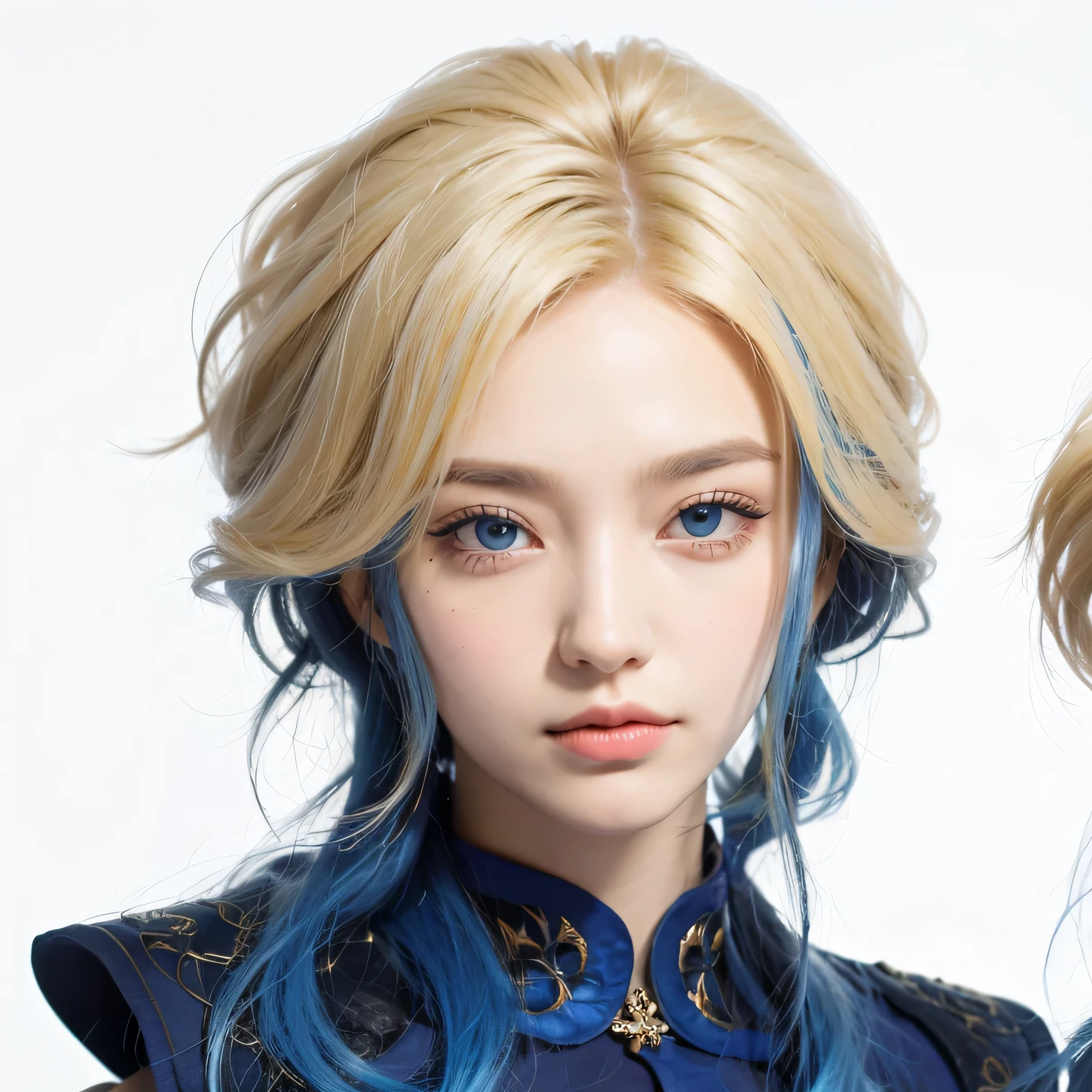 1 girl, long hair, ultra detail, realistic, 70mm lens, kaisar Michael,blue and blonde hair