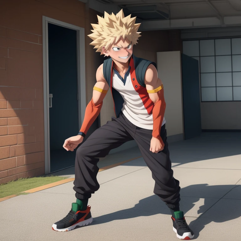 horikoshi kouhei, absurdres, teen bakugou katsuki, blonde hair, boku no hero academia, chama kou, highres, looking away, male focus, short hair, spiked hair, 4k quilty, school, ( teen Bakugo_Katsuki, detailed eyes, detailed face, (((full body))), visible foot, from side, wearing UI uniform, standing on the ground, sandy blond hair, smile face, looking at viewer, embarrassed, blush, camera viewing the front, masterpiece, best quality, male focus, upper body, handsome, male, gay, smooth and sharp focus.
