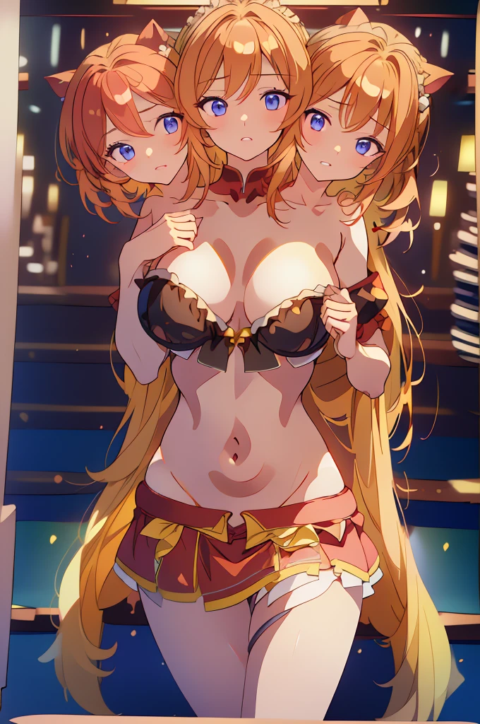 (masterpiece, best quality), best quality, (ultra-detailed), (3heads:1.5), 1girl, (sunny milk:1.3), masterpiece, (best quality:1.5, highres, UHD), highres, absurdo, ultra detail, ultra quality, Ultra resolution, red and white top, crop top, ((stomach)), midriff, ((groin)), red and white skirt, normal ears, shackles, short red hair, braided, very long hair, wavy hair, blue eyes, very detailed eyes, parted lips, open belly, sweat, cute, toned belly, hand on own chest, eyelashes, (24 year old woman:1.3), (masterpiece:1.5), (best quality:1.5), (beautiful detailed), extremely detailed CG, extremely delicate and beautiful, depth of field, (finely detailed face), (perfect details:1.3), (mature female:1.3), wide pelvis, slender, large veiny breast, 16k resolution, highres, high quality, high definition, extremely detailed, masterpiece, short red hair, braided, long hair, alluring presence, braid, short skirt, close up, big tits, young, pair of wings, red ribbons, midriff, nsfw, maid headband,