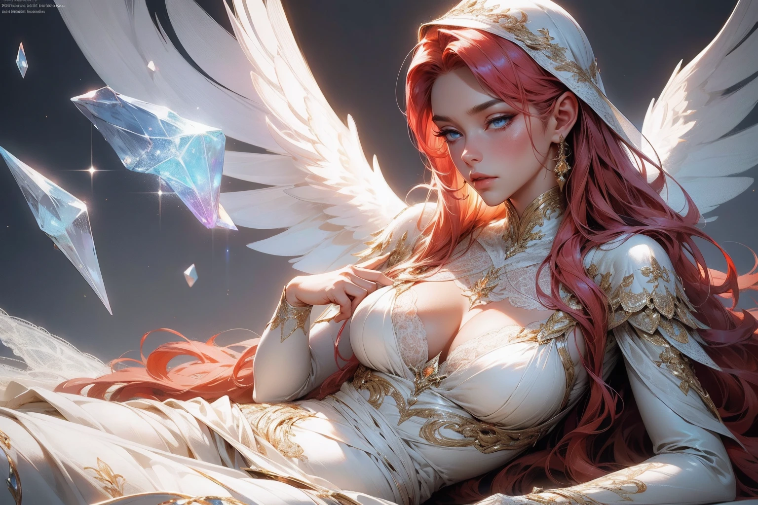 {-erro_de_anatomia:1.0}(best quality,4k,8k,highres,masterpiece:1.2), ultra-detailed, (realistic,photorealistic,photo-realistic:1.37), mature milf, illyasviel von einzbern, redhead hair, upper body, vibrant colors, glowing skin, mesmerizing eyes, elegant pose, enchanting background, delicate lace dress, surreal lighting, ethereal atmosphere, mystical aura, intricate details, artistic medium, digital illustration, fantasy, anime , mouth closed. Different posture , dynamic poses, mouth closed. Different posture, laying on the ground. Perfect fingers. Looking ahead, crystal eyes