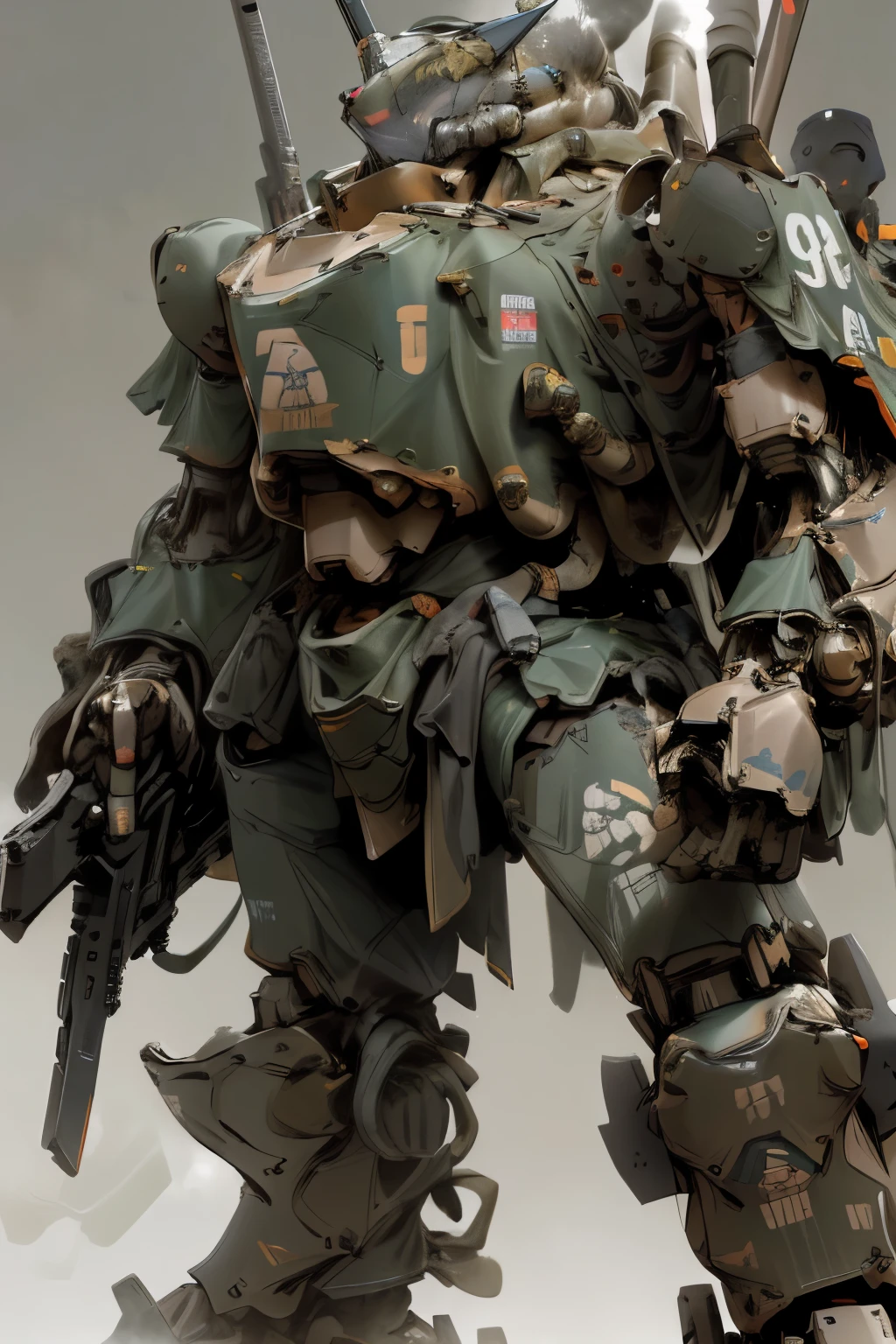 a close up of a robot with a gun on a gray background, metal gear mech, mech concept art, mech shaped like a manatee, tank with legs, mecha animal, mech body, war robot, wolf armor mech, mech robot, mech, sci-fi mech, battle mech, mech robot futuristic, military robot, mechanized art concept, Armored Trooper