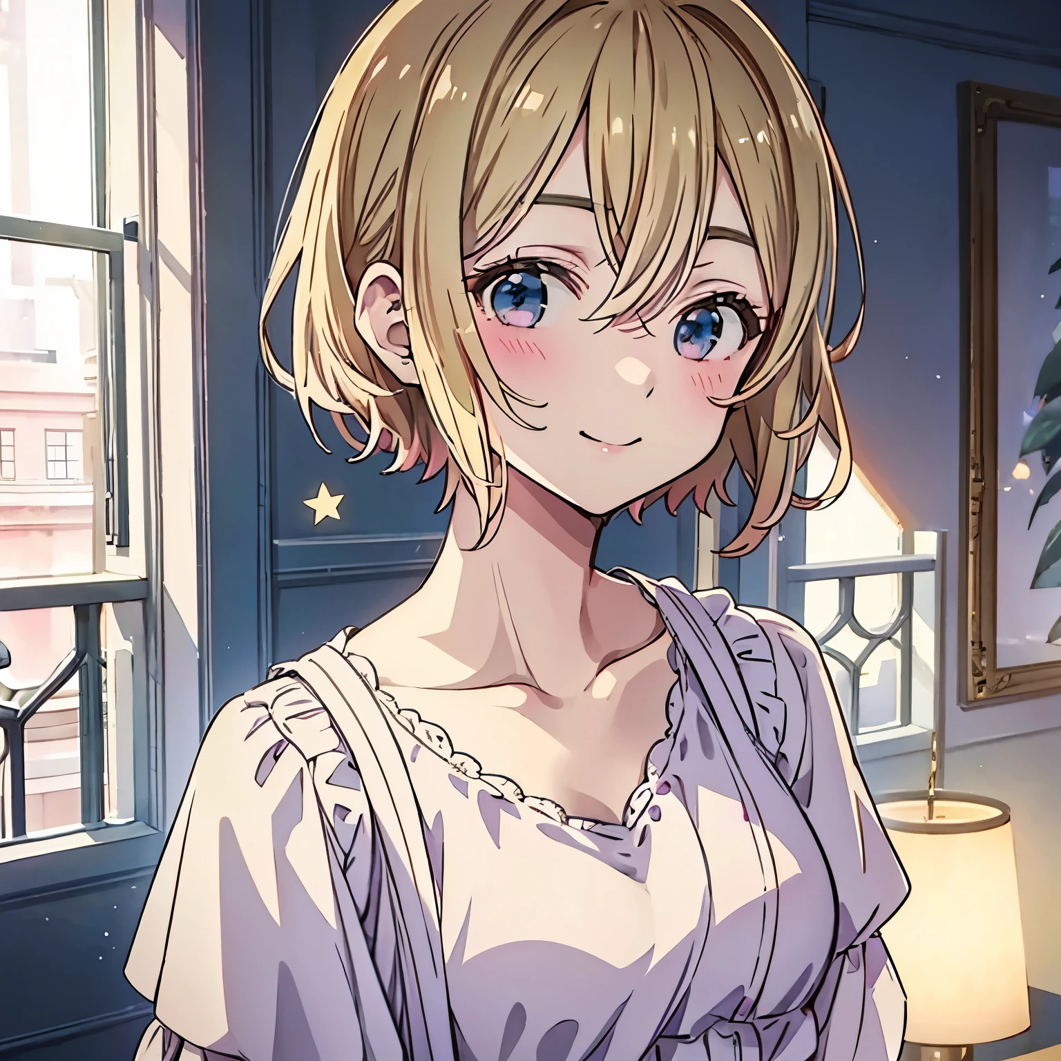 Masterpiece、(((1 person)))、Asami Nanami、Delicate eyes、Short Hair、Blonde、smile、Upper Body、Fashionable clothes