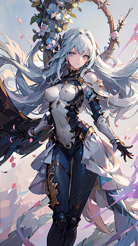 (best quality,4k,8k,highres,masterpiece:1.2),ultra-detailed,realistic,waifu in masterpiece suit armor,beautiful detailed eyes,beautiful detailed lips,extremely detailed face,long eyelashes,metallic armor with intricate designs and engravings,breathtaking colors,glowing accents,perfectly tailored suit,sleek and futuristic,exquisite craftsmanship,imposing and elegant presence,showcasing strength and grace,magical aura surrounding her,ethereal background,soft and diffused lighting,high contrast,shadows enhancing her features,heroic pose,commanding and confident stance,streaming hair flowing in the wind,sparkling gems embedded in the armor,captivating and alluring,charming smile,background of floating sakura petals creating a dreamy atmosphere