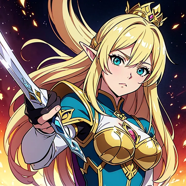 ((a beautiful fantasy empress)), a blonde Elve warrior with emerald green eyes, holding a sword and a sword, alluring Elfe Prinzes, Elfenkrieger, Weibliche Elfe, Elfe Prinzessin, Elf girl, elf rogue, Nissa Genesis Magier, rogue anime girl, a beautiful fantasy empress, cushart krenz key art feminine, blonde anime girl with long hair, beautiful, extrem hoher Detailreichtum, beautiful seductive anime woman, cute anime waifu, beautiful and elegant elf queen, young fairy queen, epische exquisite Charakterkunst, very stylish fantasy armor, Fantasy-Charakter art, Aus Lineage 2, Kriegerin, Female armor, Fantasy-Charakter, schwere white and gold armor, Portrait Anime Girl, anime visual of a cute girl, erstellt mit Anime Painter Studio, Anime style portrait,a woman in armor with a sword and a sword in her hand, shadowverse style, Armor Girl, she holds a sword, hochdetailliertes offizielles Kunstwerk, razor-sharp RPG portrait, im Wald, inspiriert von Li Chevalier, shadowverse, royal elegant pose, white and gold armor, epische Geschichte