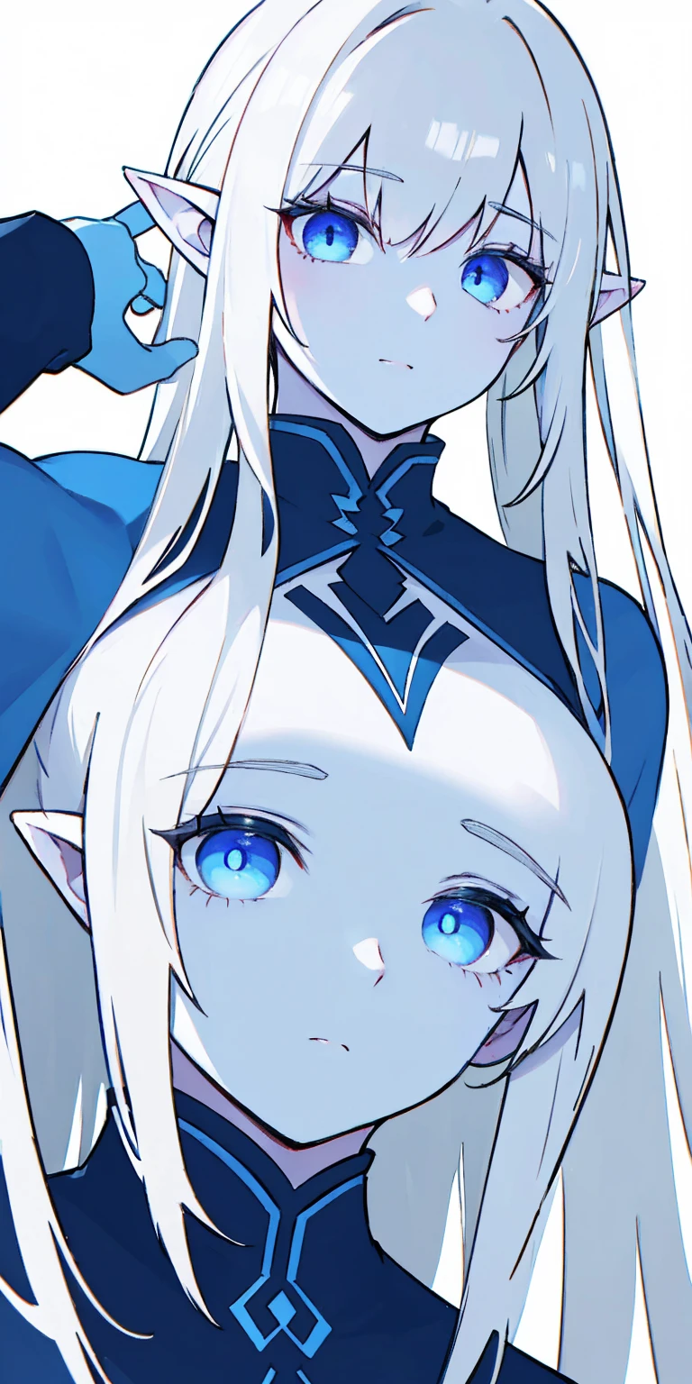 Big, blue skin color, white hair, blue ayes, pointy ears, hyper realistic, ultra detail, high res