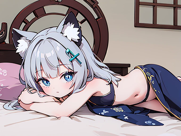 shiroko_bluearchive,solo,Ancient costume,antiquity,Chinese style,Animal ears,Lying on the bed